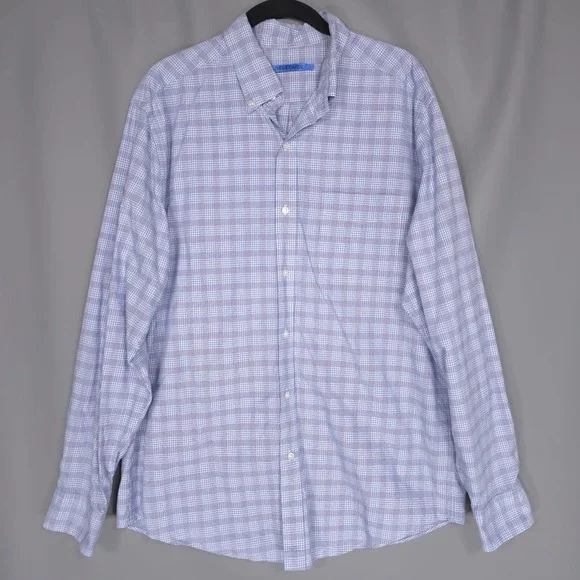 J. McLAUGHLIN Blue Check Button Up Shirt Men's Cotton Long Sleeve LARGE
